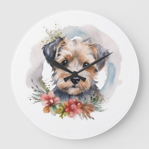 Yorkipoo Christmas Wreath Festive Pup Large Clock