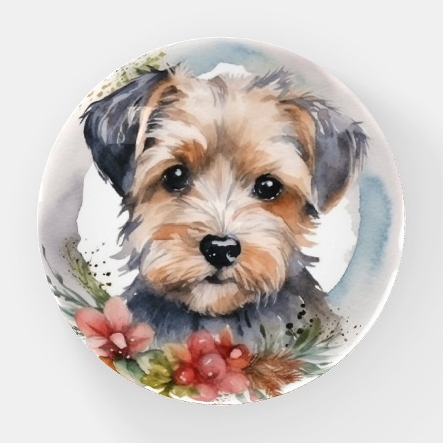 Yorkipoo Christmas Wreath Festive Pup Paperweight (Front)