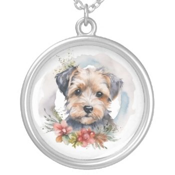 Yorkipoo Christmas Wreath Festive Pup Silver Plated Necklace by aashiarsh at Zazzle