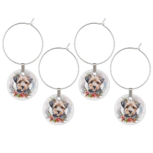 Yorkipoo Christmas Wreath Festive Pup Wine Charm (Staggered)
