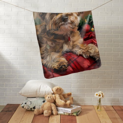 Yorkipoo Dog Christmas Festive Baby Blanket