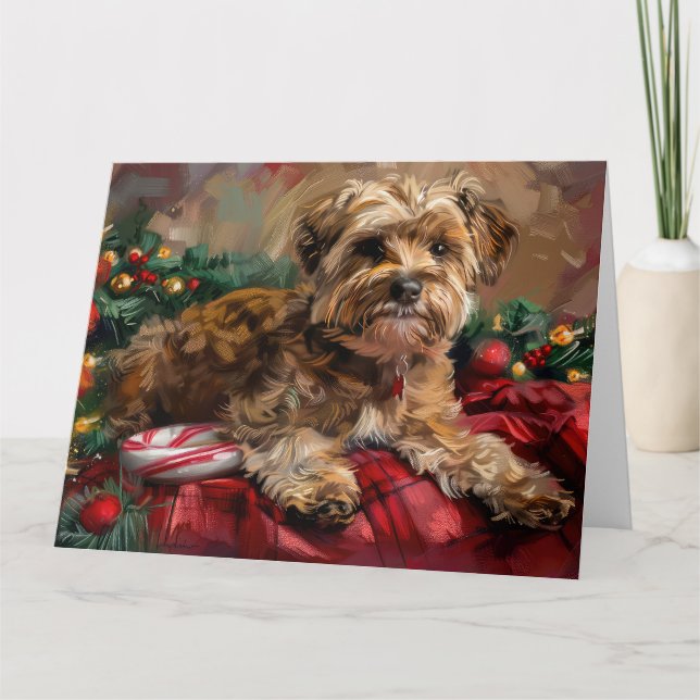 Yorkipoo Dog Christmas Festive Card (Front)
