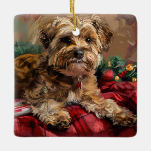 Yorkipoo Dog Christmas Festive Ceramic Ornament