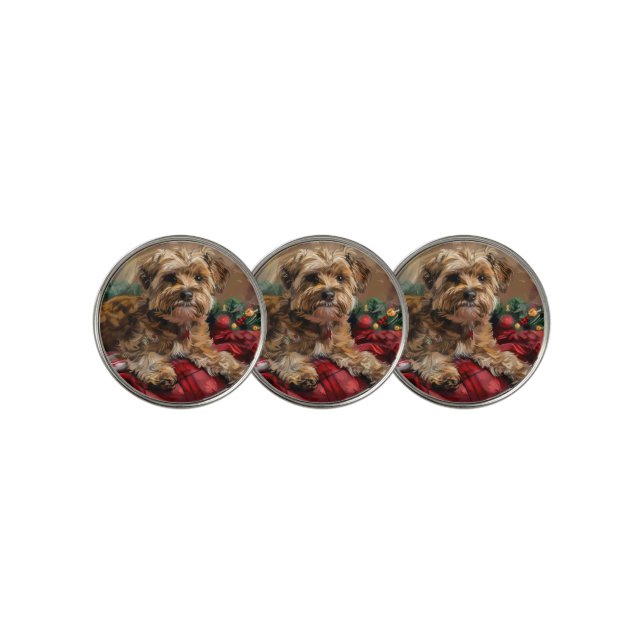Yorkipoo Dog Christmas Festive Golf Ball Marker (3 Up)