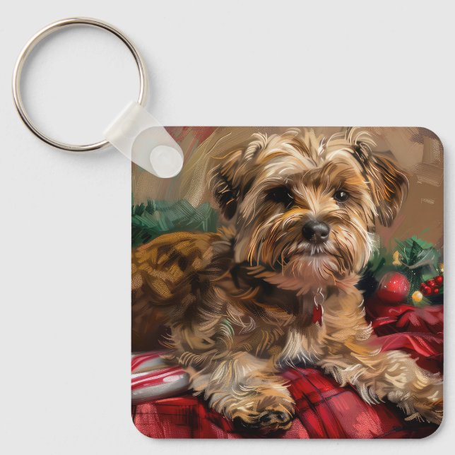 Yorkipoo Dog Christmas Festive Keychain (Front)