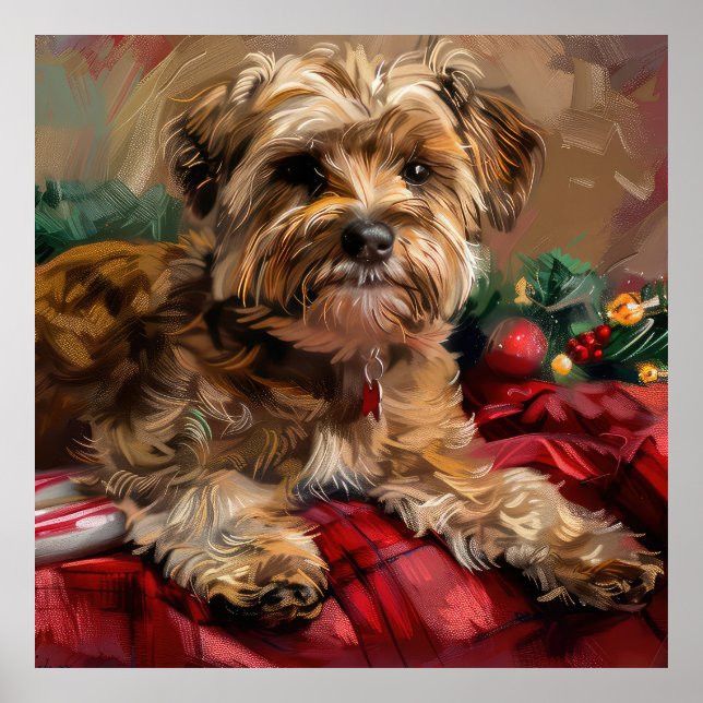 Yorkipoo Dog Christmas Festive Poster (Front)