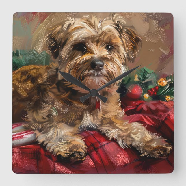 Yorkipoo Dog Christmas Festive Square Wall Clock (Front)