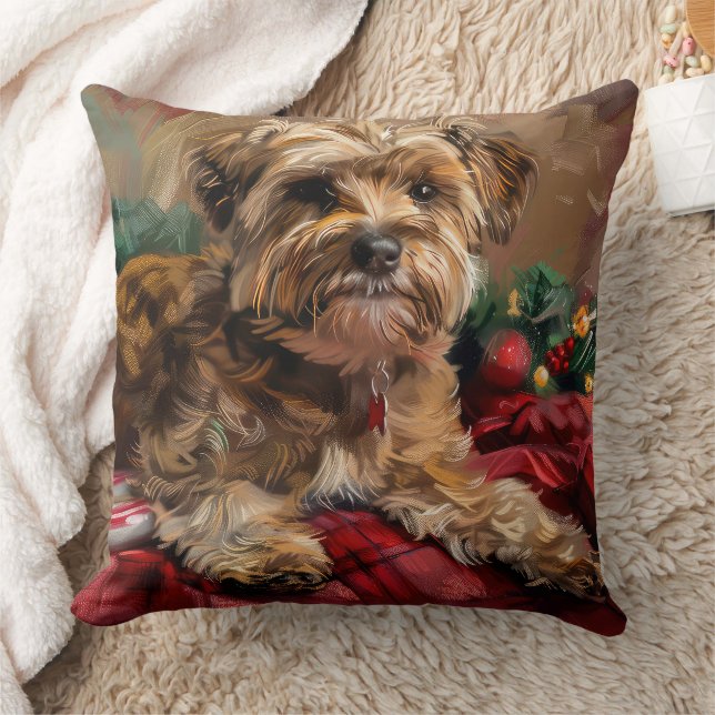 Yorkipoo Dog Christmas Festive Throw Pillow (Blanket)