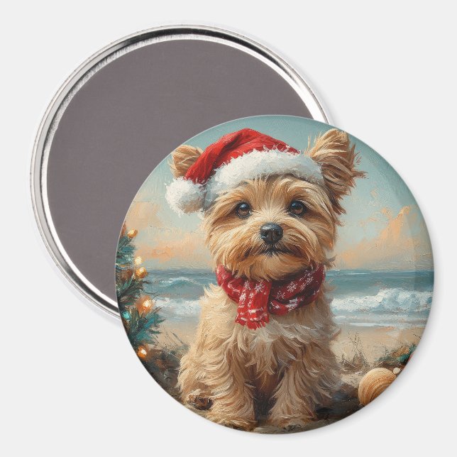 Yorkipoo Dog Christmas Vintage Beach Magnet (Front/Back)