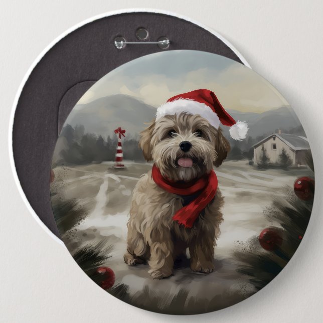 Yorkipoo Dog in Snow Christmas Button (Front & Back)