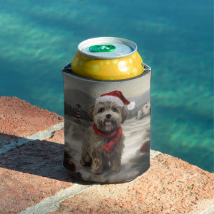 Yorkipoo Dog in Snow Christmas Can Cooler
