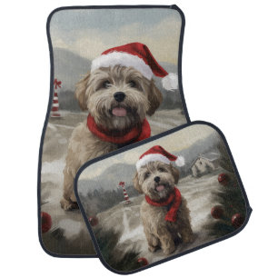Yorkipoo Dog in Snow Christmas Car Floor Mat