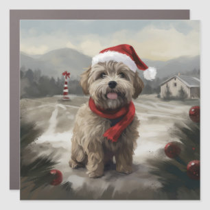 Yorkipoo Dog in Snow Christmas Car Magnet