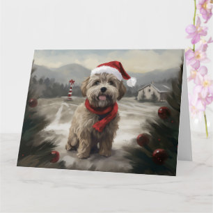 Yorkipoo Dog in Snow Christmas Card