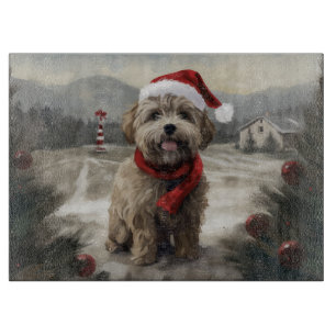 Yorkipoo Dog in Snow Christmas Cutting Board