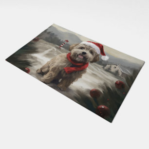 Yorkipoo Dog in Snow Christmas Doormat