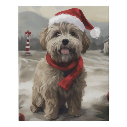 Yorkipoo Dog in Snow Christmas Faux Canvas Print