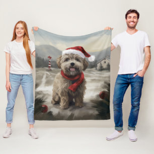 Yorkipoo Dog in Snow Christmas Fleece Blanket
