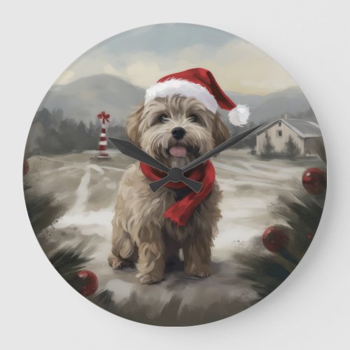 Yorkipoo Dog in Snow Christmas Large Clock