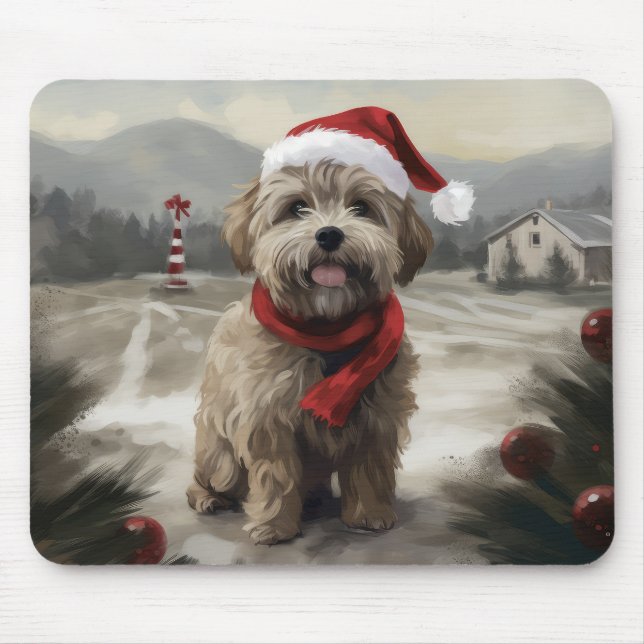 Yorkipoo Dog in Snow Christmas Mouse Pad (Front)