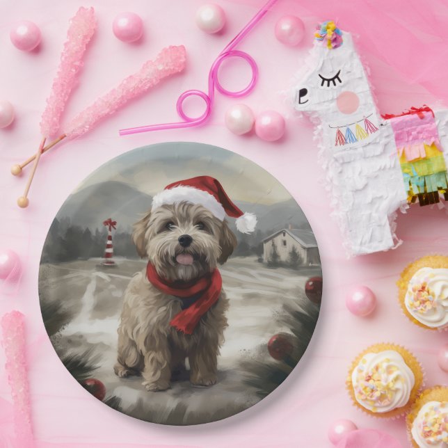 Yorkipoo Dog in Snow Christmas Paper Plates (Party)