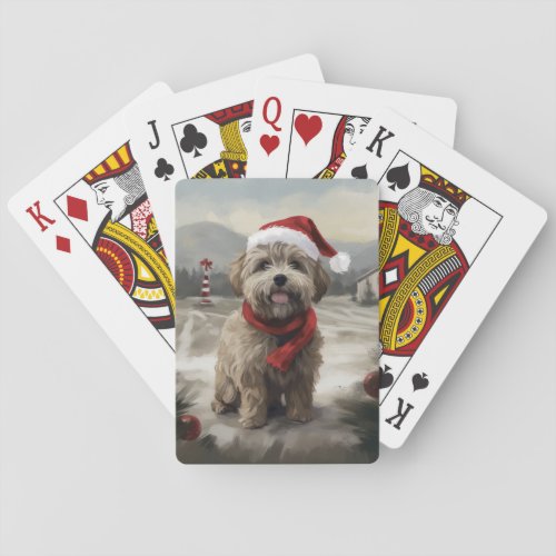 Yorkipoo Dog in Snow Christmas Playing Cards