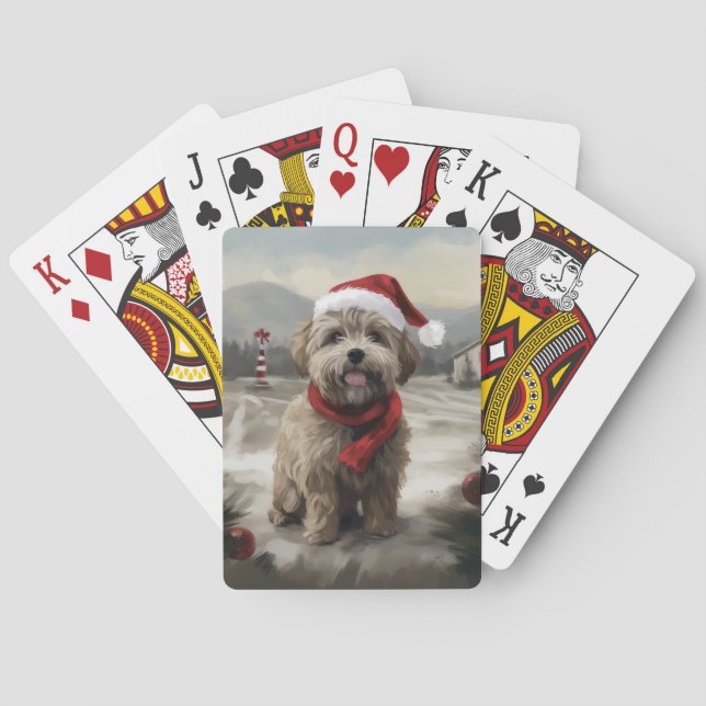 Yorkipoo Dog in Snow Christmas Poker Cards (Back)