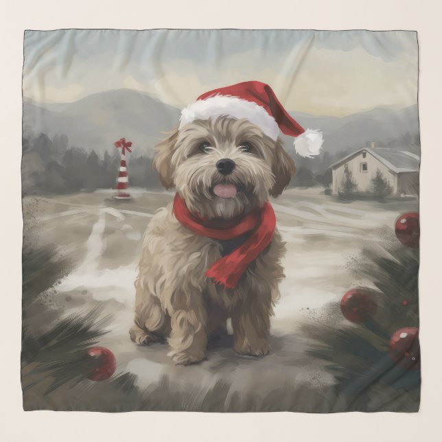 Yorkipoo Dog in Snow Christmas Scarf (Front)