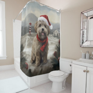 Yorkipoo Dog in Snow Christmas Shower Curtain
