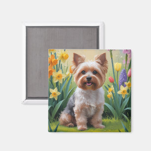 Yorkipoo Dog Spring Flowers Painting Magnet