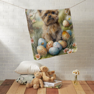 Yorkipoo Dog With Easter Eggs Holiday Baby Blanket