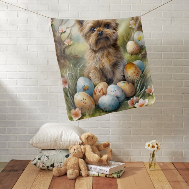 Yorkipoo Dog With Easter Eggs Holiday Baby Blanket (In Situ)