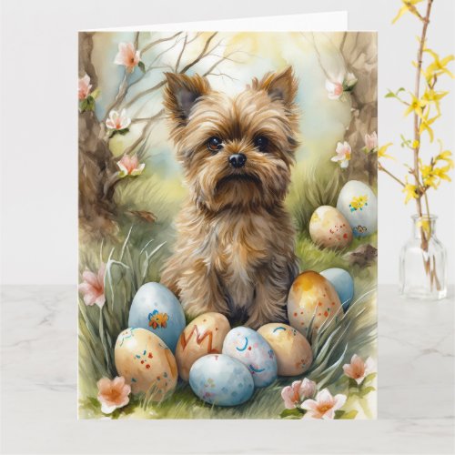 Yorkipoo Dog With Easter Eggs Holiday Card