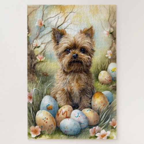 Yorkipoo Dog With Easter Eggs Holiday Jigsaw Puzzle