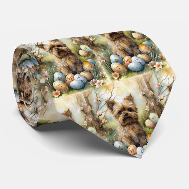 Yorkipoo Dog With Easter Eggs Holiday Neck Tie (Rolled)