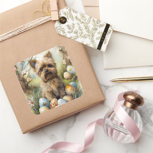 Yorkipoo Dog With Easter Eggs Holiday Square Sticker