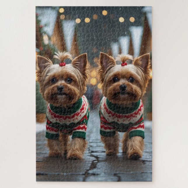 Yorkipoo Dogs Christmas Snow Holiday Jigsaw Puzzle (Vertical)