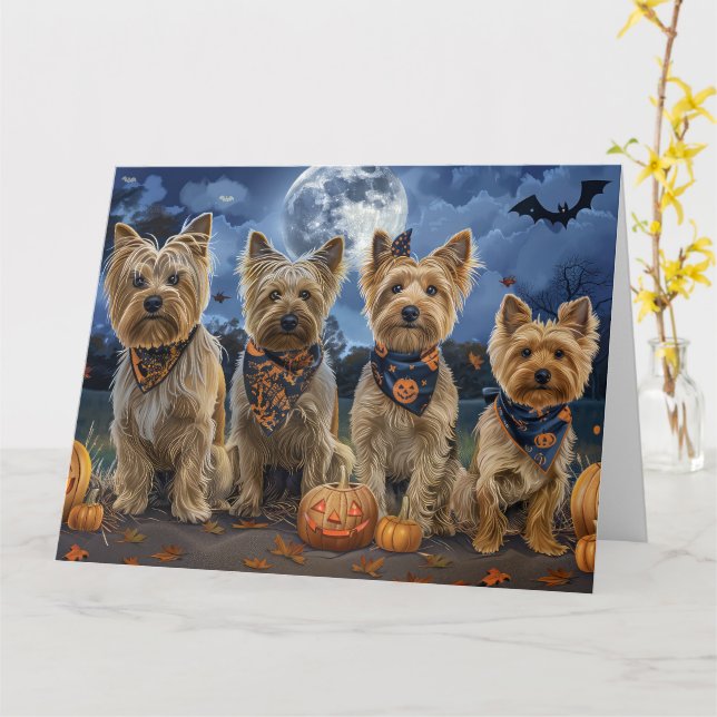 Yorkipoo Halloween Spooky  Card (Yellow Flower)