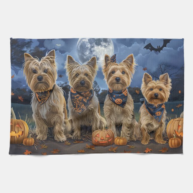 Yorkipoo Halloween Spooky  Kitchen Towel (Horizontal)