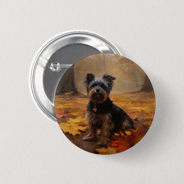 Yorkipoo in Autumn Leaves Fall Inspire Button (Front & Back)