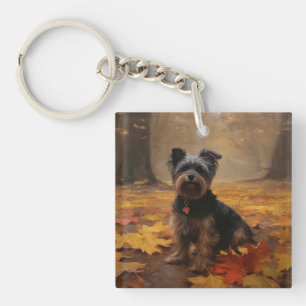 Yorkipoo in Autumn Leaves Fall Inspire Keychain
