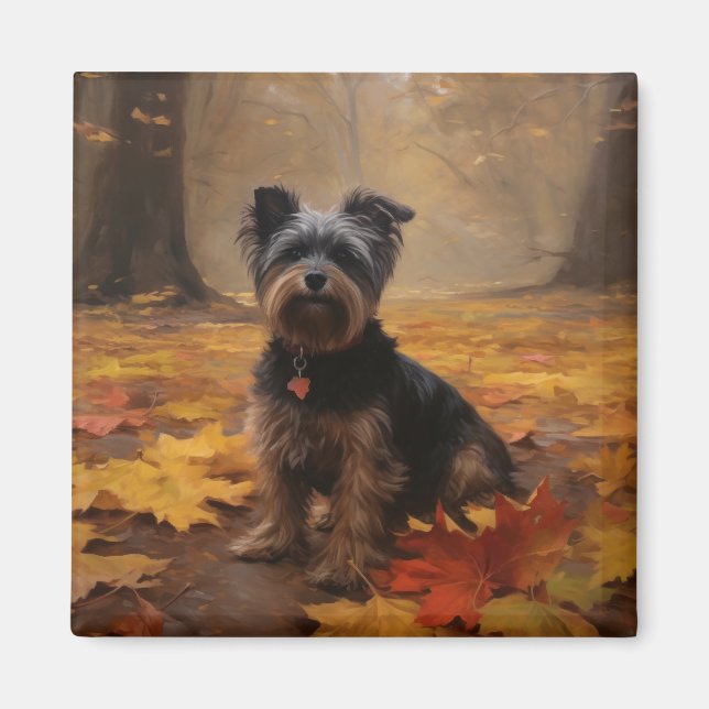 Yorkipoo in Autumn Leaves Fall Inspire Magnet (Front)