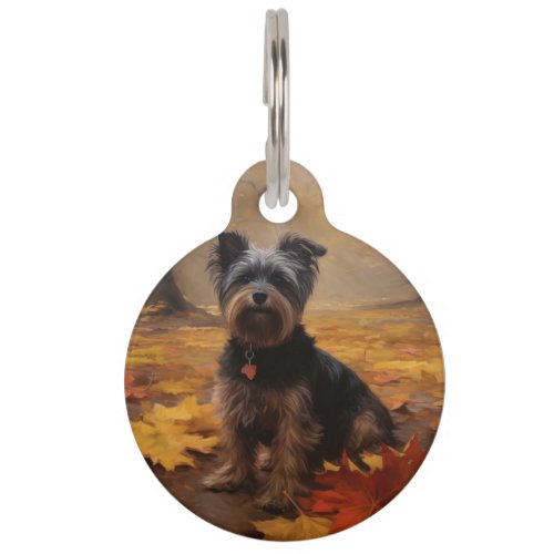 Yorkipoo in Autumn Leaves Fall Inspire Pet ID Tag