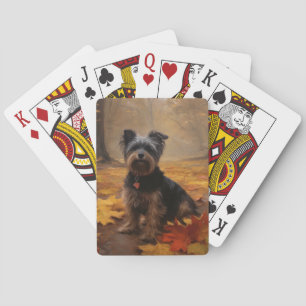 Yorkipoo in Autumn Leaves Fall Inspire Poker Cards