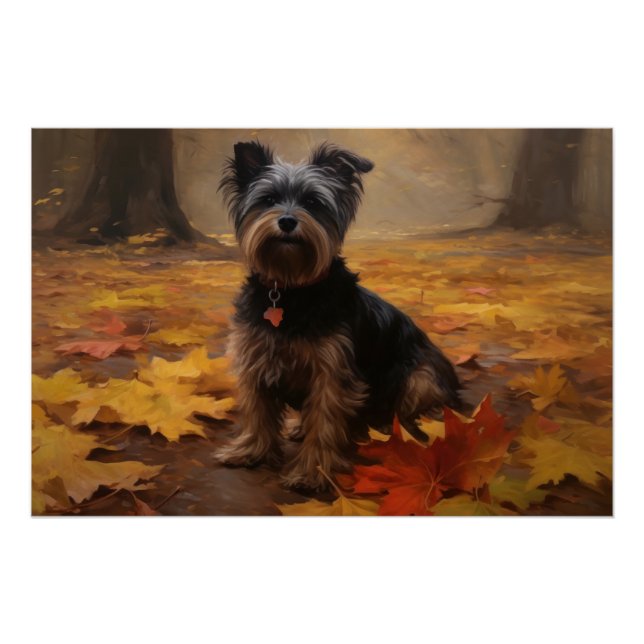 Yorkipoo in Autumn Leaves Fall Inspire Poster (Front)