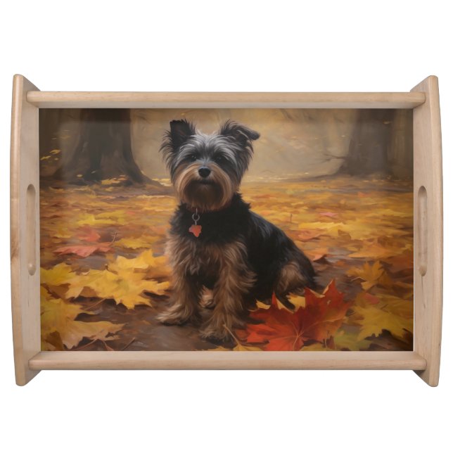Yorkipoo in Autumn Leaves Fall Inspire Serving Tray (Front)