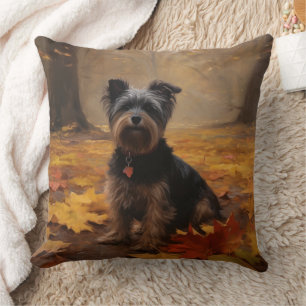 Yorkipoo in Autumn Leaves Fall Inspire Throw Pillow