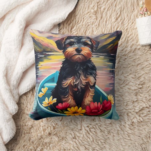 Yorkipoo on a Paddle A Scenic Adventure Throw Pillow