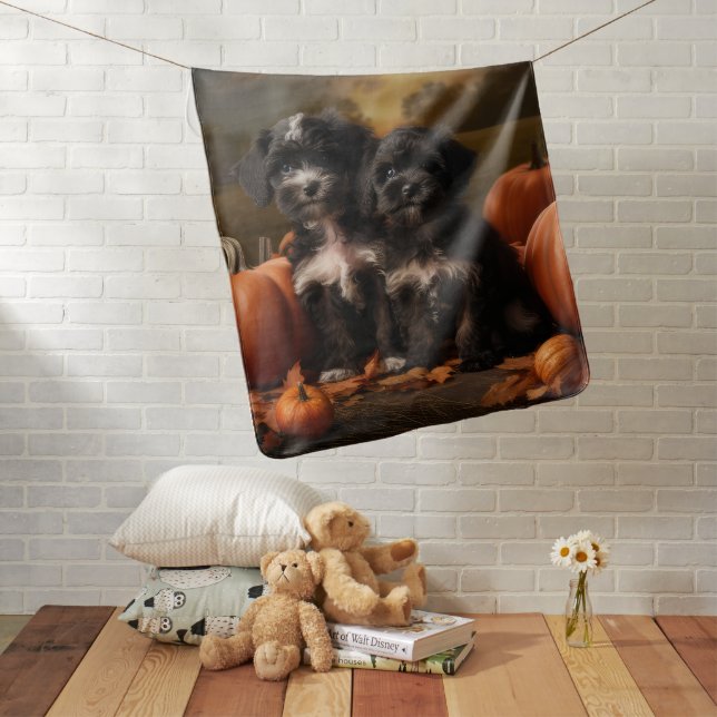 Yorkipoo Puppy Autumn Delight Pumpkin Baby Blanket (In Situ)