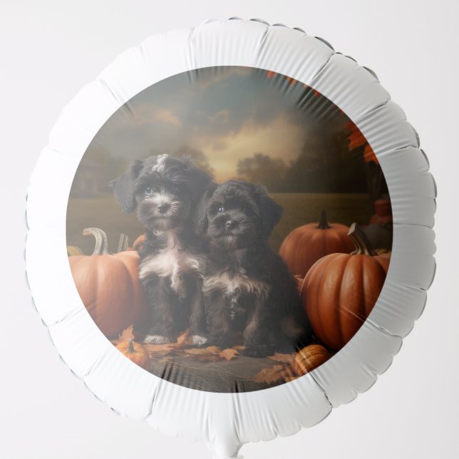 Yorkipoo Puppy Autumn Delight Pumpkin Balloon (Front)